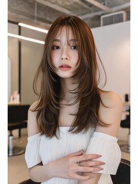 ミディアムレイヤー顔周りレイヤーハッシュカット韓国へア