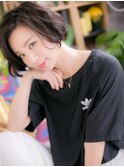 黒髪ダークアッシュ大人かわいいくせ毛風ボブc5戸頭20代30代40代