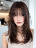 ハッシュカットミディアムレイヤークビレカットダークブラウン