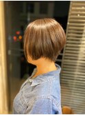 艶髪丸みボブナチュラルブラウン白髪ぼかしカラー小顔髪質改善