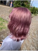＠ピンクパープルラベンダー艶髪波巻きボブ