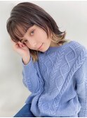 大人可愛い20代30代40代黒髪レイヤーミディ/インナーカラー