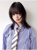 顔周りレイヤーフェイスレイヤー暗髪透明感カラーミディアムへア