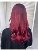 派手髪　ブリーチ１回　ボルドーピンクカラー