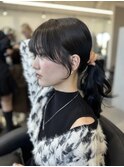 ハイレイヤーカットヨシンモリグレーブラウンシャギー顔まわり