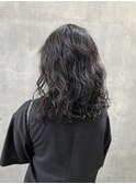 ミディアムパーマ/パープルブラック/20代/30代/40代