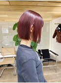 ブリーチカラーカシスレッドピンクカラーぱつっとボブ