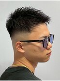 MEN'S/アップバングショート×フェード/黒髪/短髪フェード