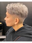 1248グレーベージュハイトーンカラー束間韓国ヘア短髪ショート