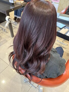 ルクールヘアアンドビューティー 燕三条店 ブリーチなしカラー×ワインレッド/ロングレイヤー/ベビーピンク