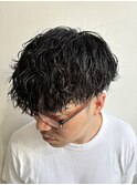 波巻きパーママッシュツーブロックメンズカット
