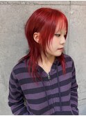 ヴィンテージカラー/レイヤーカット/ハッシュカット/派手髪/赤髪