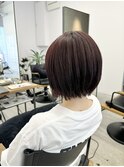 ボルドーカラーと切りっぱなし外ハネミニボブ◎