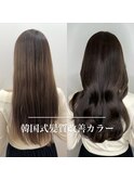 【レイヤーロング】韓国式髪質改善オリーブアッシュカラー