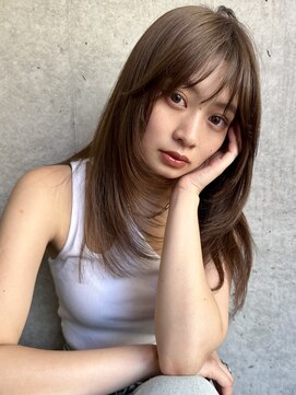 サイン 渋谷(SIGN) 黒髪グレーベージュレイヤーロング前髪パーマ