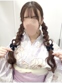 【量産型浴衣ヘア】ハートおさげツイン編みおろし