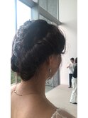 編み込みアップ表参道結婚式パーティーイベントドレスヘア早朝可