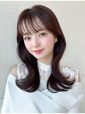 シャギーレイヤー韓国ワンホンヘアシースルーぱっつん前髪