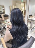 コントラストハイライトネイビーブルーレイヤー巻きケアブリーチ