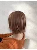 オレンジベージュ/切りっぱなしボブ/外はねボブ