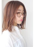 透明感ぷつんとカットミディアムボブブラウンナチュラル