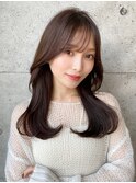 シャギーレイヤーロング韓国ワンホンヘアシースルーぱっつん前髪