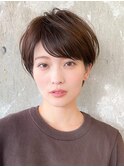 分け目なしひし型ショートボブ/30代40代50代/小顔