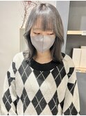 村上/シルバーカラー顔周りレイヤー前髪カット韓国風ブリーチ