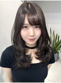 秋カラーラベンダーブラウン透明感カラーレイヤーカット