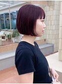 ブリーチあり　チェリーピンク　ミニボブ　ぱっつん
