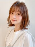 前髪 外ハネボブ くびれヘア  アプリコットオレンジ"