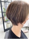 大人可愛い20代30代40代黒髪前下がりショートボブ丸みショート◎