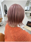 ペールピンクボブ_チェリーブラウン_フェミニンロング