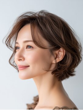 頬をすっきり見せる大人ショートボブ