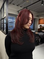 ニコ トウキョウ 渋谷(nico TOKYO)&nbsp;ダブルカラーチェリーレッドピンクブラウン韓国レイヤーロング