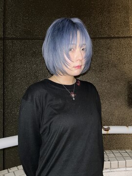 イエナ 渋谷(IENA) ダークブルーハッシュボブクールデザインダブルカラーブリーチ