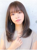 ★小顔ワンカールレイヤーカットくびれヘアアプリコットオレンジ