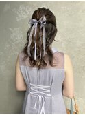 【リボンハーフアップお呼ばれヘア】結婚式ヘアシニヨンカチモリ