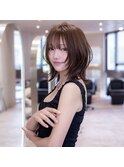 大人かわいい前髪セシルカットココアブラウンフリンジウェーブ