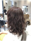 ピンクブラウンカラー　ミディアムレイヤーパーマ　(銀座)