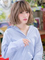 カバーヘア ブリス 志木南口駅前店(COVER HAIR bliss)&nbsp;くすみベージュぱっつん前髪韓国風ボブパーマc6志木10代20代30代