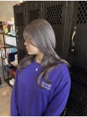 ハイトーンダブルカラーグレージュ小顔フェイスレイヤーロング