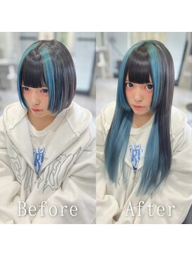 エクステ専門店あるじゃんすー 広島店 ブラック×ライトブルー#シールエクステ#韓国#インナー#広島