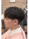 ソフトツイストスパイラルパーマツーブロック刈り上げ