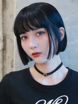 プネル 渋谷(PUNEL) 渋谷/ブルーブラック/ミニボブ 韓国ボブ ブリーチ無しカラー