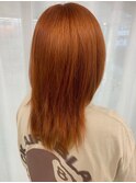 オレンジカラー　ブリーチ/韓国/ハイトーン/ウルフカット