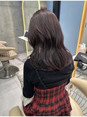 ★丸型逆三角ホワイトグレージュデジタルパーマチェリーブラウン