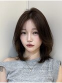 レイヤーボブ韓国ボブ小顔ネビージュボブルフ似合わせカット黒髪