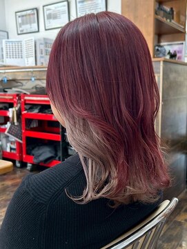 チームボス(Team BOSS) インナーカラー　ワインレッド&グレージュ