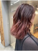 色気セミロング×レッドグラデーションカラー